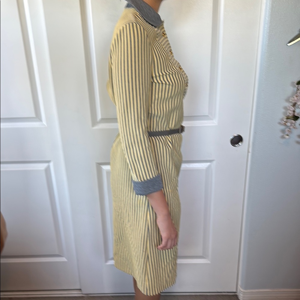 VINTAGE 60s DAVID CRYSTAL striped yellow and gray dress includes belt M L - Picture 6 of 12